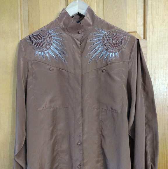 Vintage Suzelle satiny‎ embroidered blouse with Western details - Picture 3 of 5
